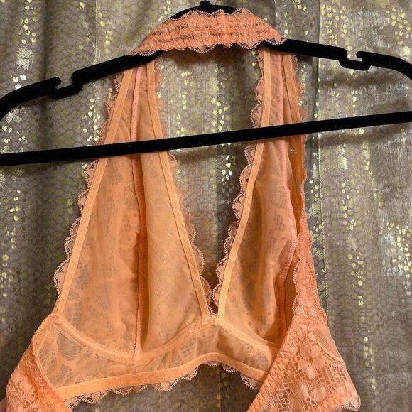 Free People Bright Orange Lace Halter Neck Bralette Size Medium - Picture 2 of 7